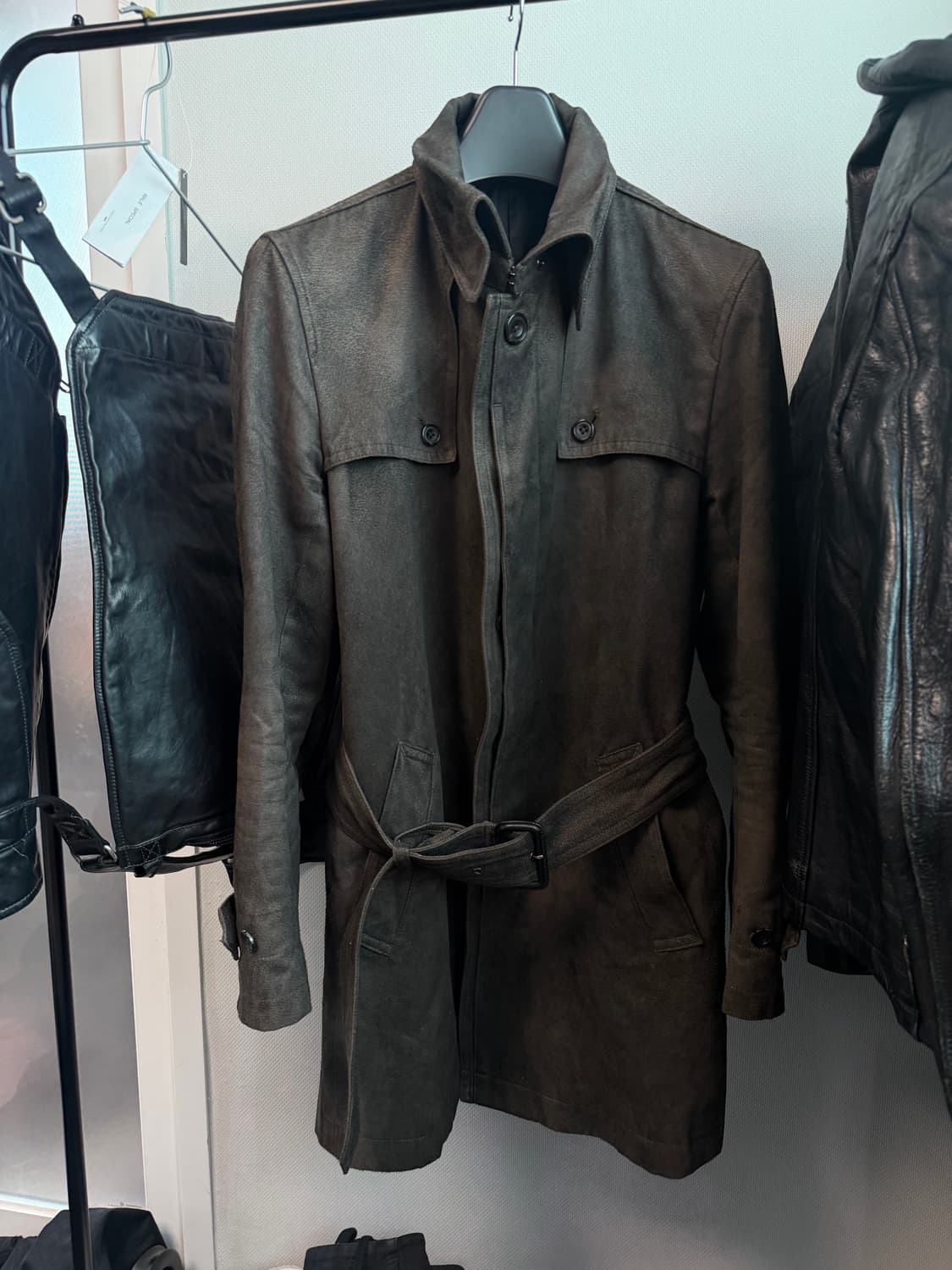 TORNADO MART 워시드 레더 벨티드 코트 L 상품이미지1