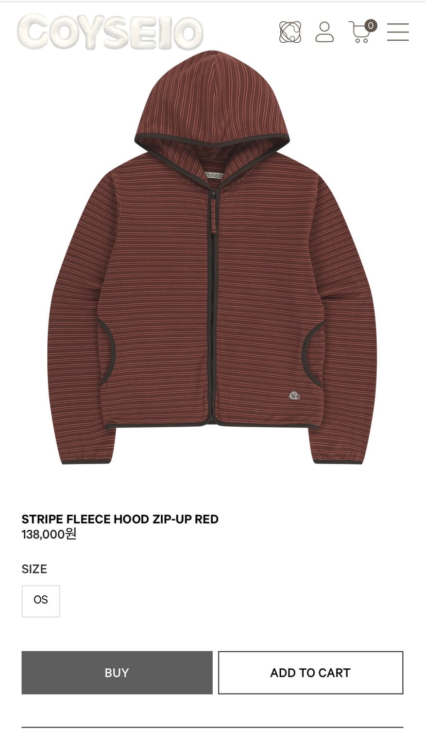 [ 배송비 포함 ] 코이세이오 스트라이프 플리스 후드 집업 레드 상품이미지1