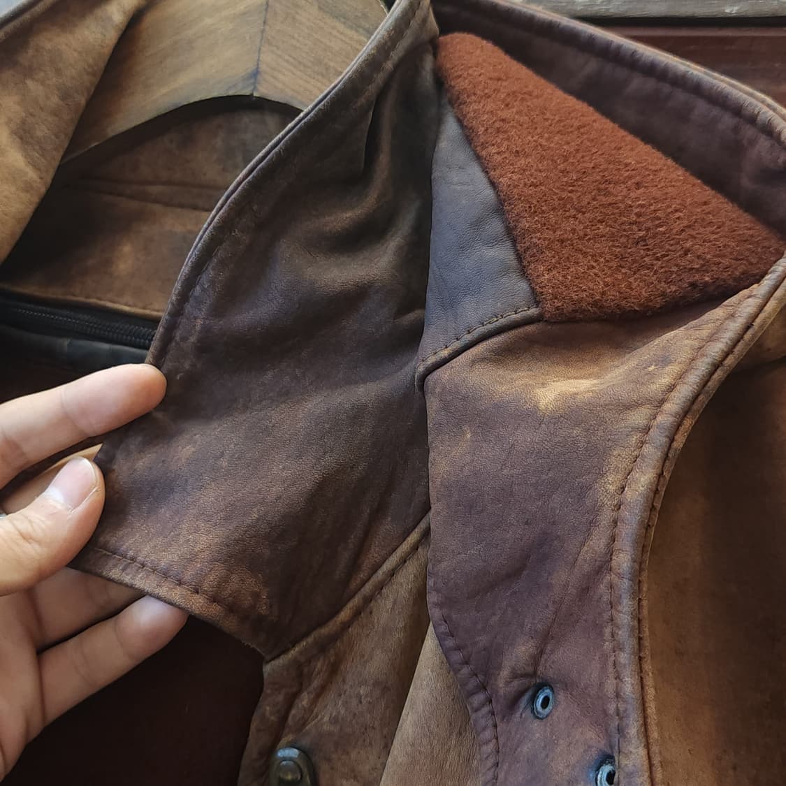 90s 프렌치 파이어맨 가죽자켓 헤비레더 바이커 봄버 레더자켓 52 상품이미지6