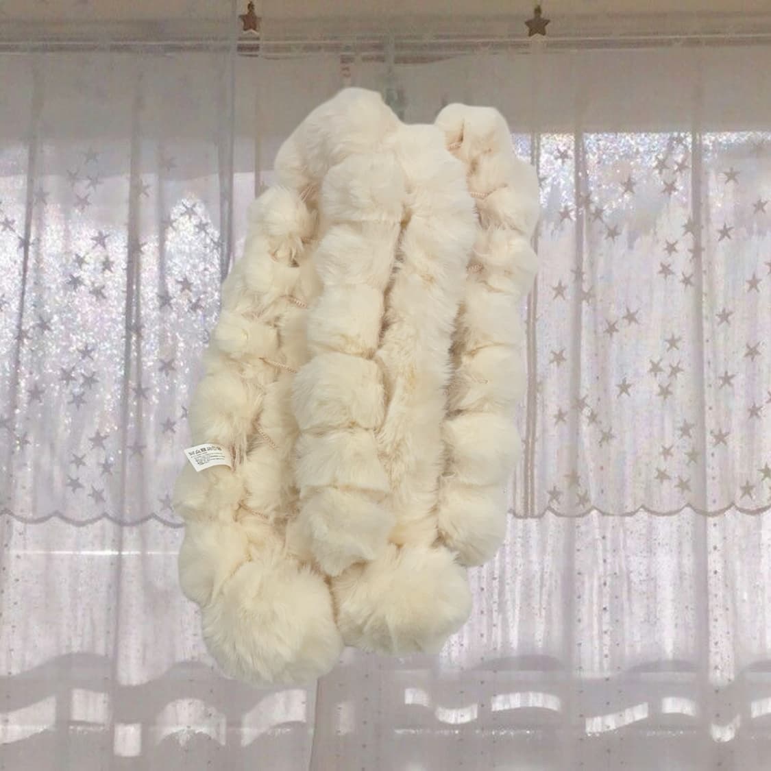 (미사용품) 일본 빈티지 러블리 아이보리 방울 퍼 목도리 갸루 양산형 상품이미지4