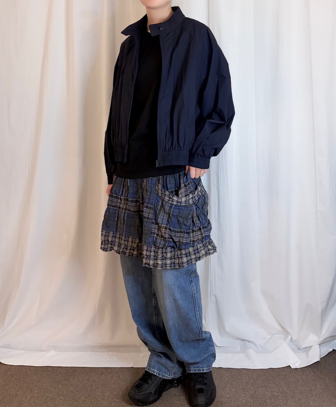 Patchwork Pleated Mini Skirt - Blue 상품이미지2