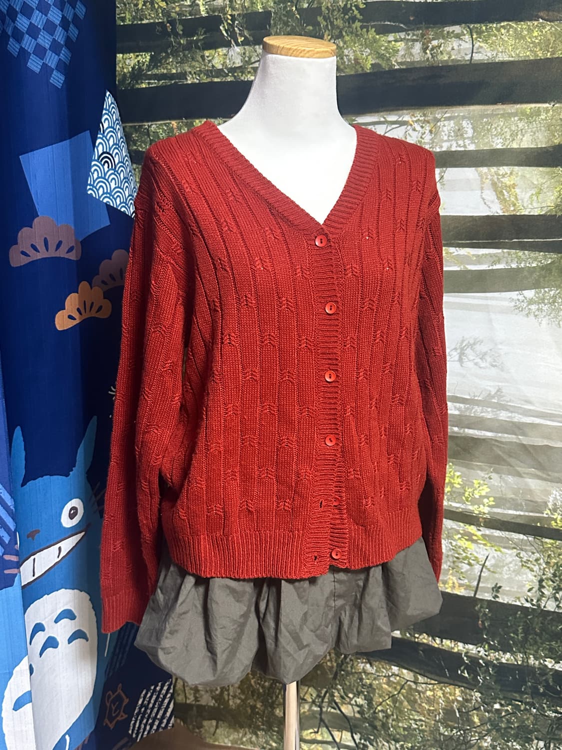 빈티지 레드 니트 가디건 모리 모리걸 상품이미지1