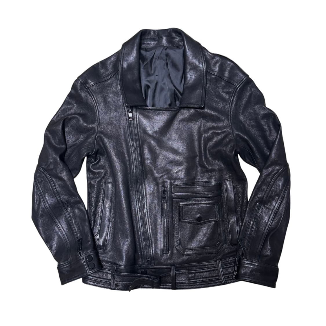 사선 지퍼 멀티포켓 양가죽 레더자켓 상품이미지2