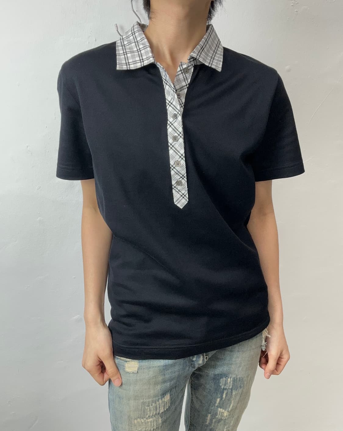 Check Collar Half Polo T-shirt 상품이미지1