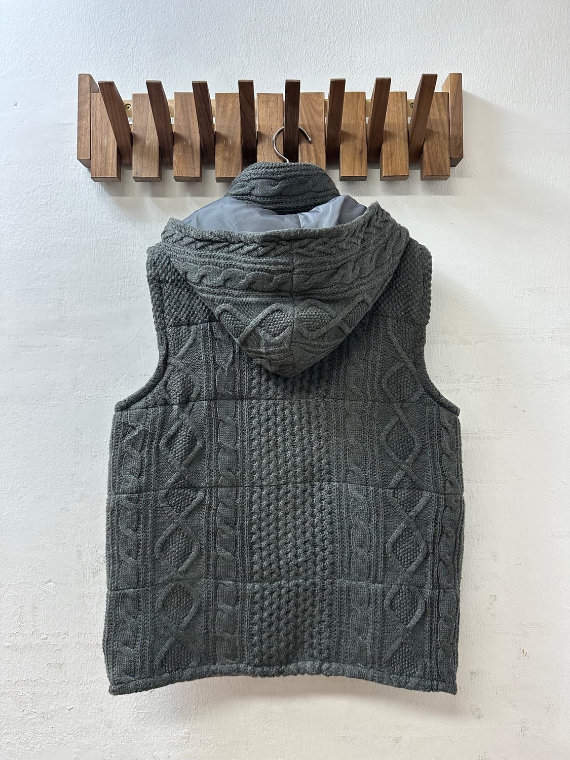 일본빈티지 케이블 니트 패딩 포켓 후드 베스트 상품이미지5