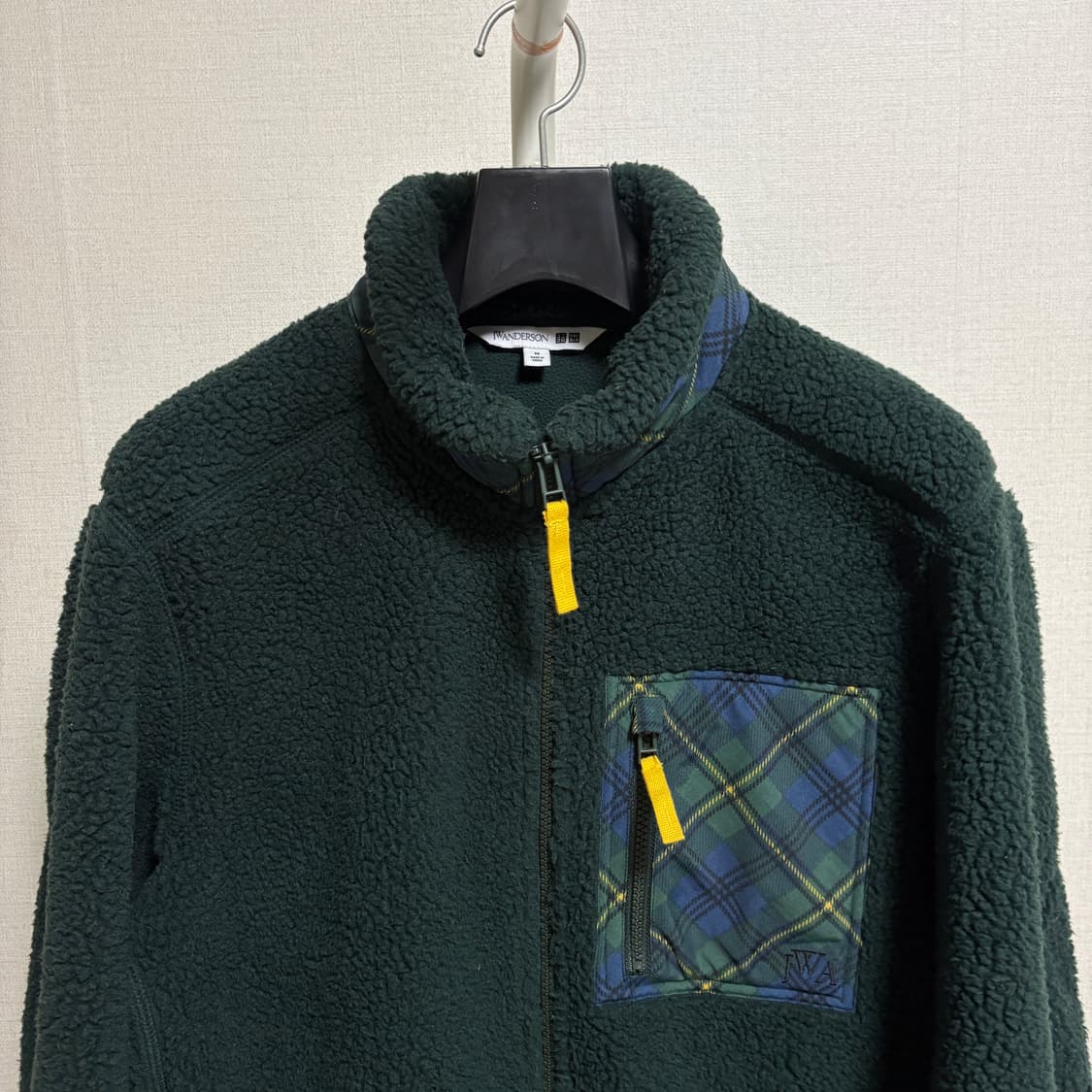 유니클로 X JW앤더슨 체크 포켓 플리스 / 그린, M 상품이미지2