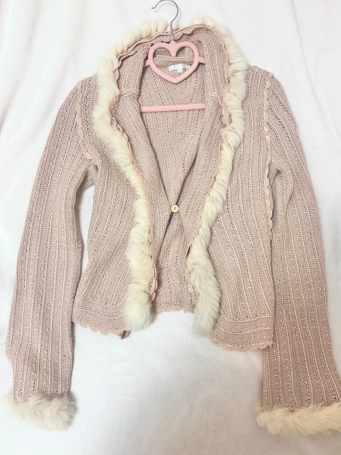 래빗 퍼 일본 빈티지 핑크 가디건 히메갸루 빈티지 모리걸 상품이미지1