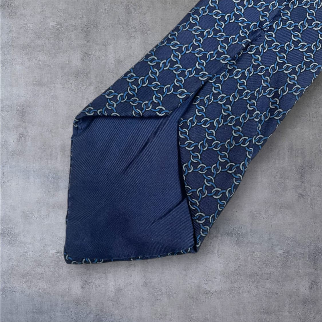 에르메스 Hermes 네이비 블루 체인 패턴 실크 넥타이 상품이미지6