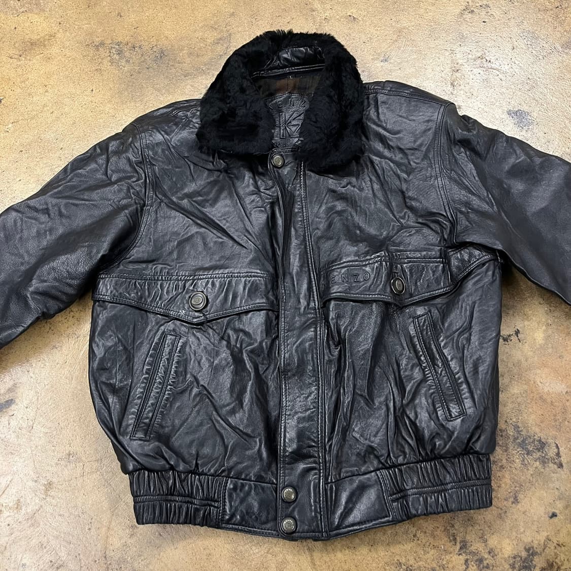 [정품/L] KENZO 겐조 블랙 가죽 무스탕 자켓 b19 상품이미지3