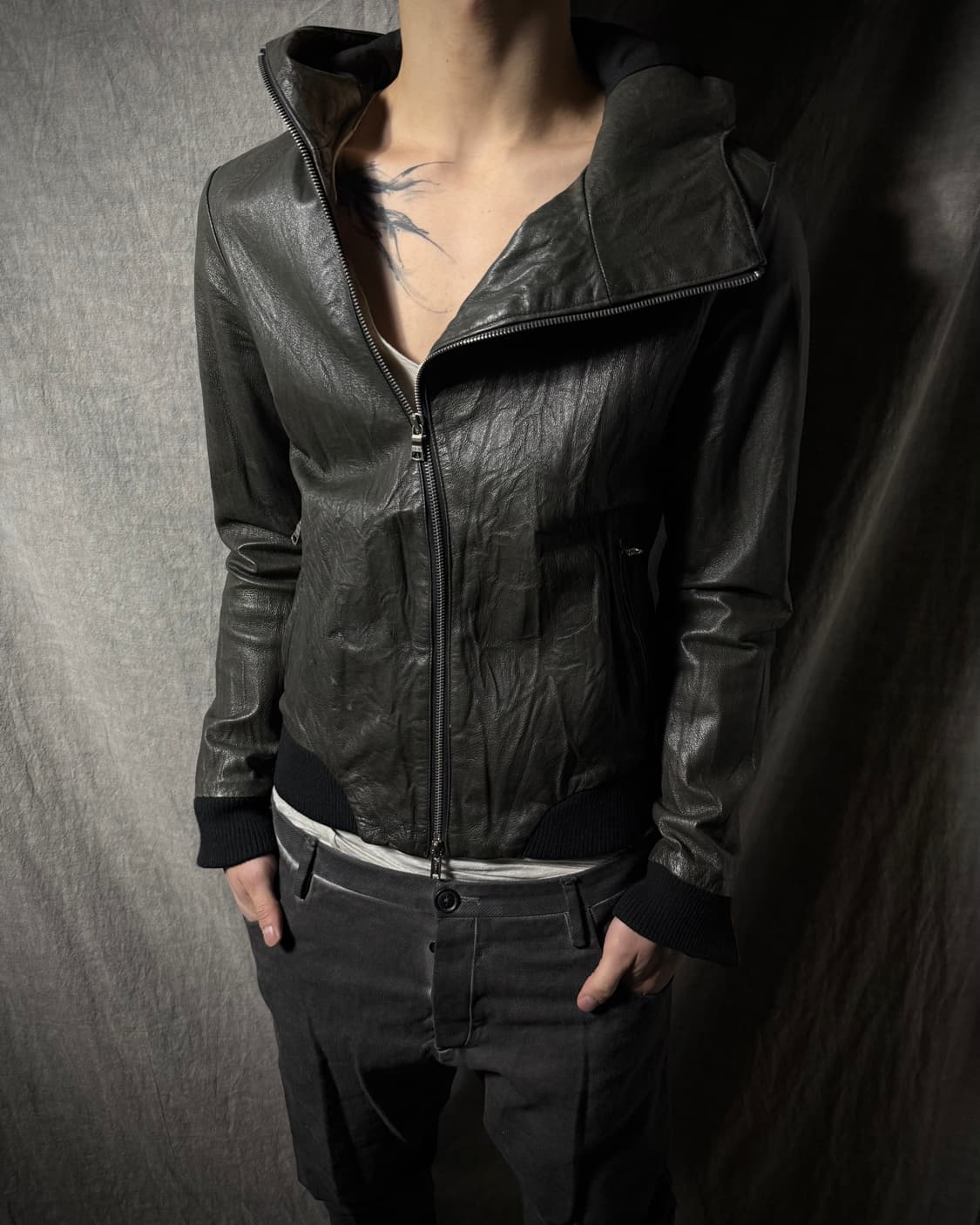LHP Asymmetric Pigskin Hooded Leather 상품이미지2