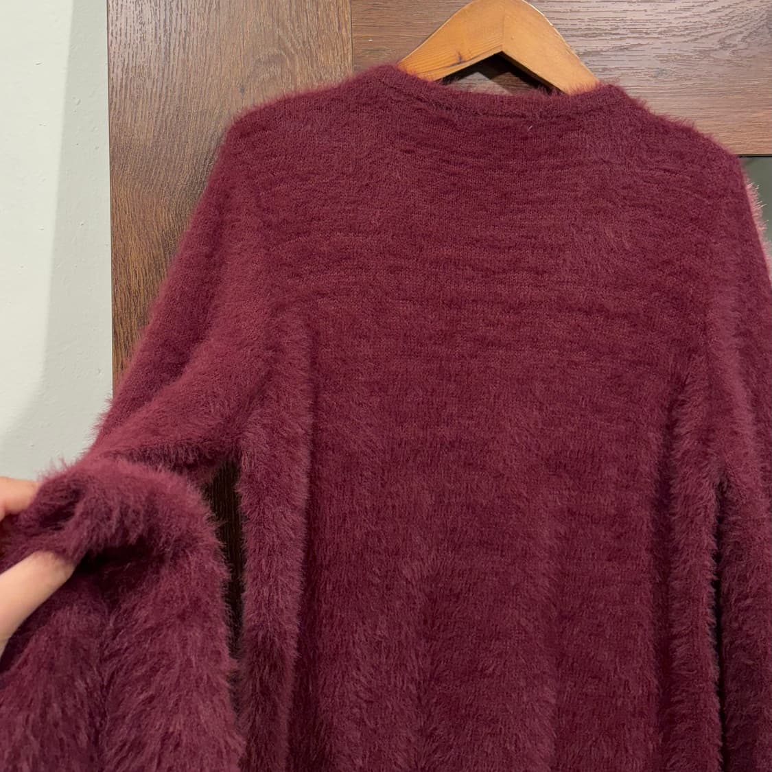 일본 빈티지 버건디 클래식 체크 프레피 브이넥 앙고라 퍼 니트 상품이미지8