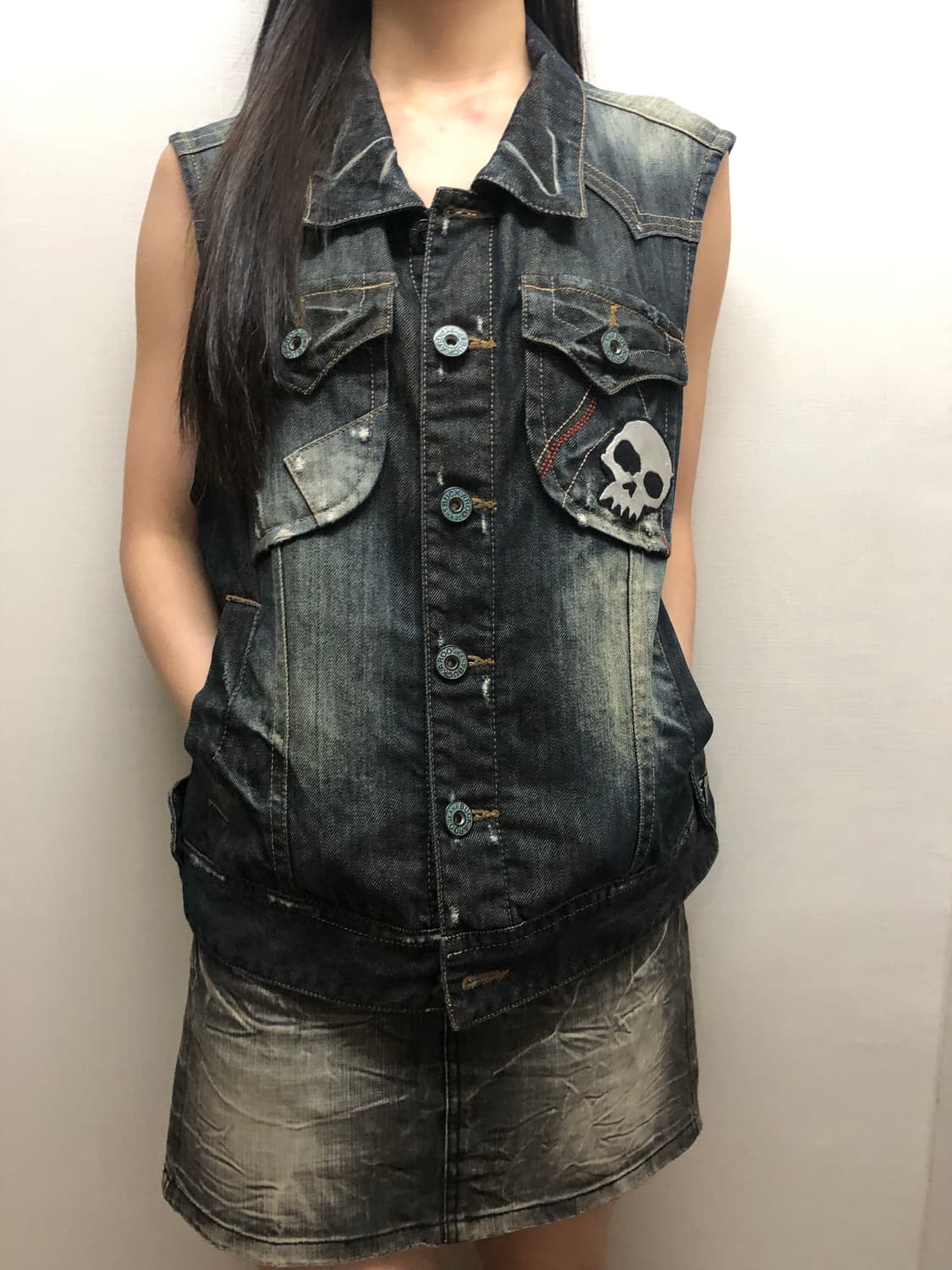 빈티지 버커루 데님 펑크 베스트 상품이미지3