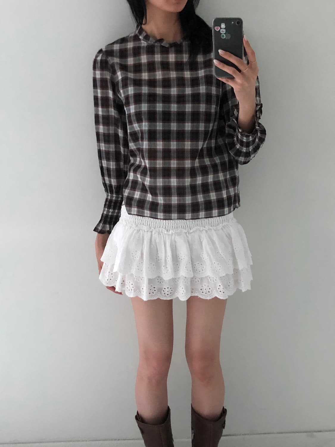 일본빈티지 체크 블라우스 상품이미지1