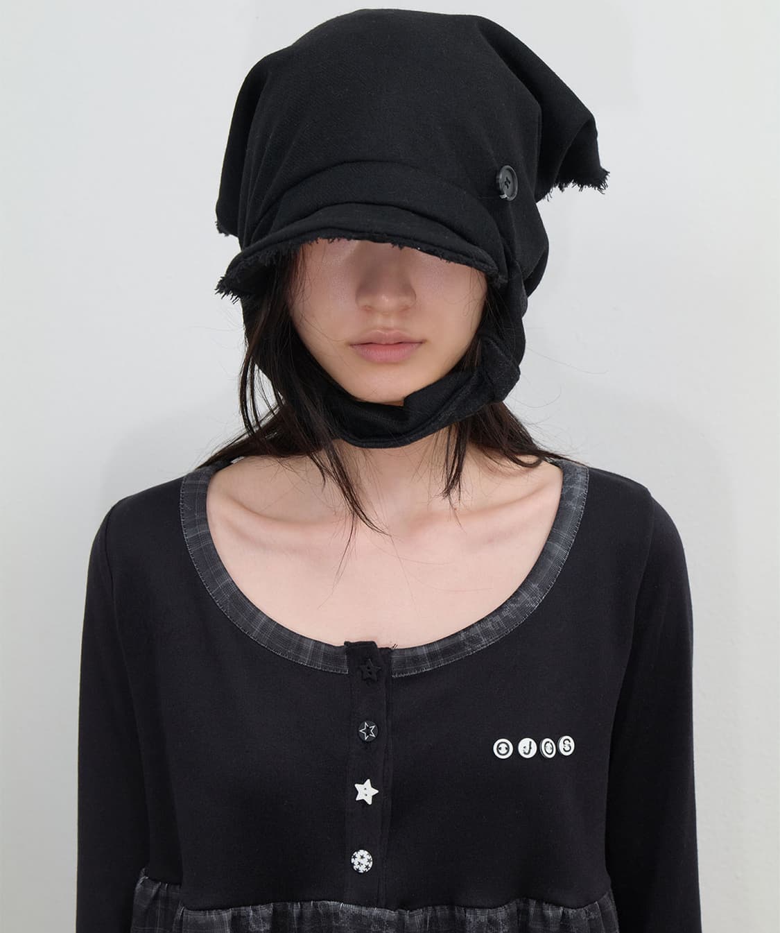 오호스 Scarf Veil Wool Cap / Black 상품이미지1