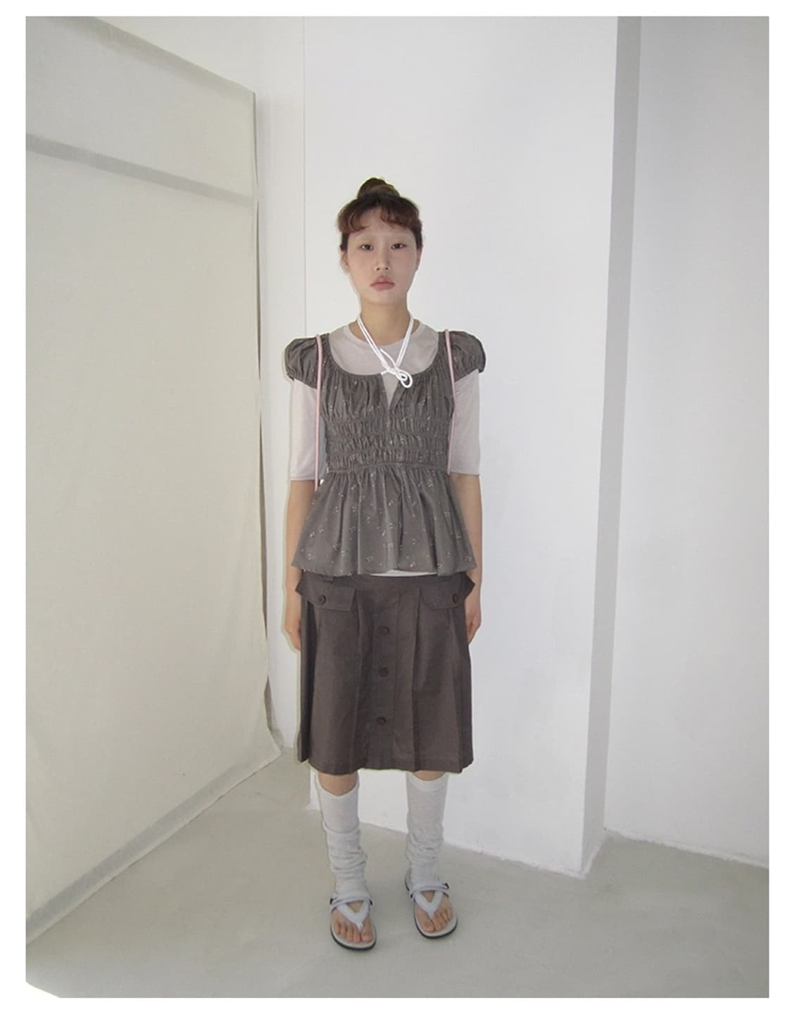 3month 후와슈 피넛 버튼 A 스커트 라지 미디스커트 치마 상품이미지3