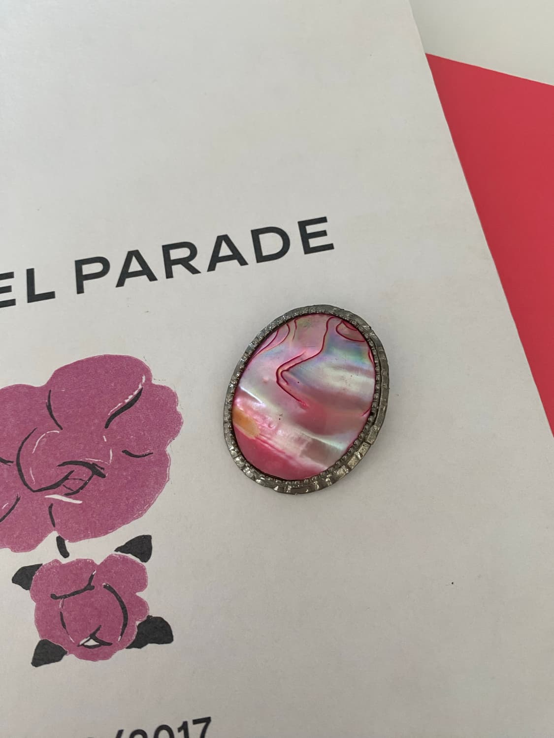 빈티지 핑크 마블 리얼 쉘 브로치 상품이미지1