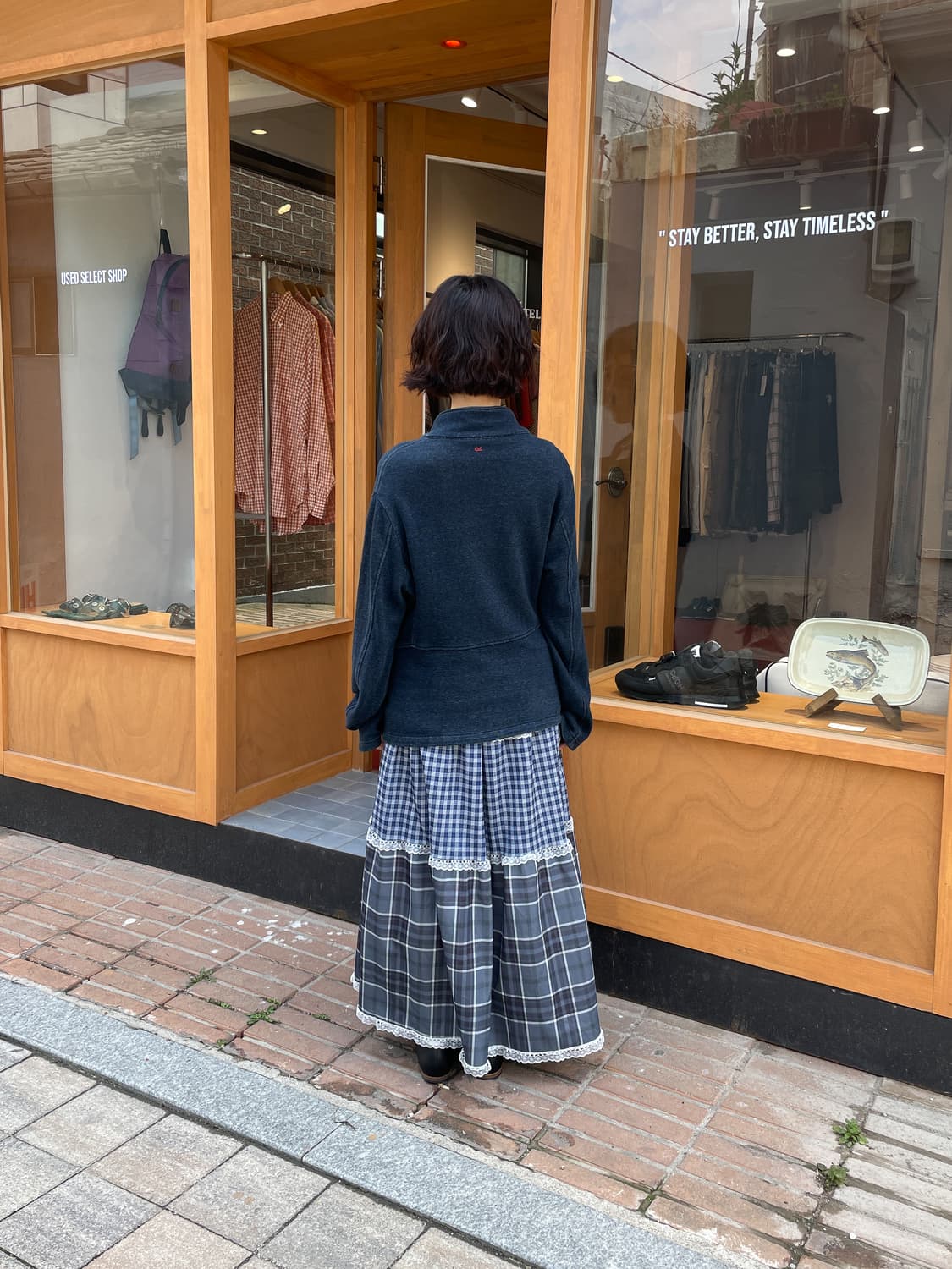 디아벨 패치워크 체크 티어드 롱 스커트 상품이미지3