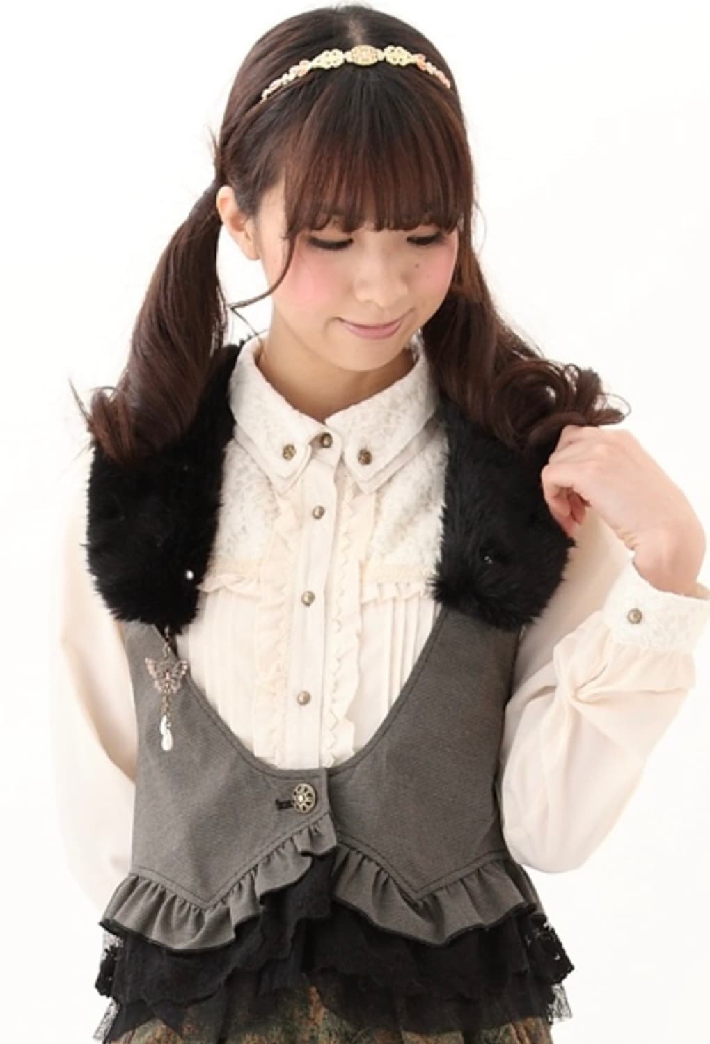 택⭕️새상품)엑시즈팜 리본 조끼 초코 브라운 베스트 고전 라떼갸루 상품이미지3