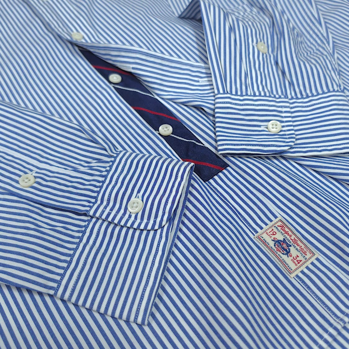 [XL] 폴로 화이트&블루 스트라이프 헨리넥 긴팔셔츠 상품이미지6