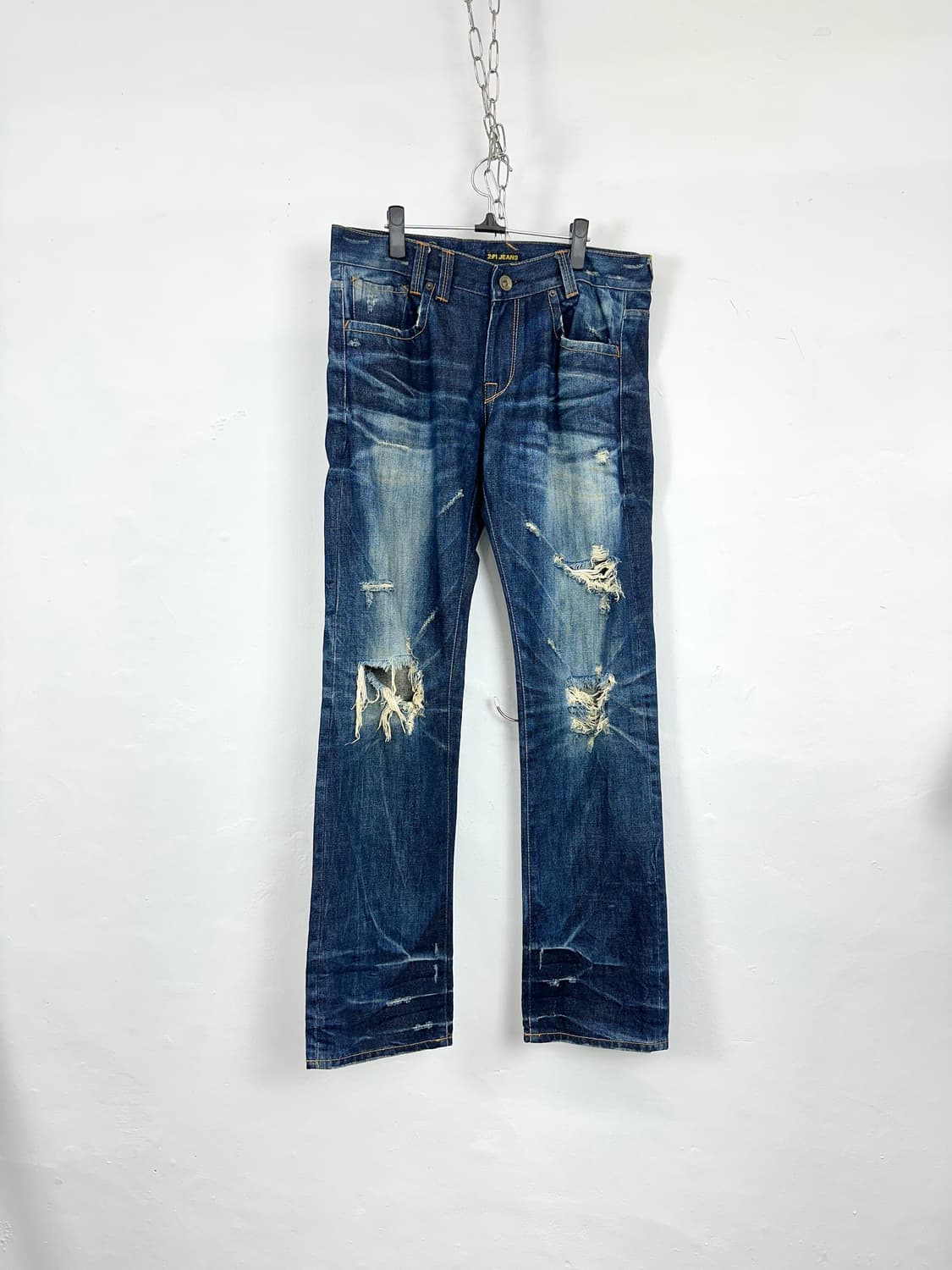 Distressed Knee Washed Straight Denim Pa 상품이미지5