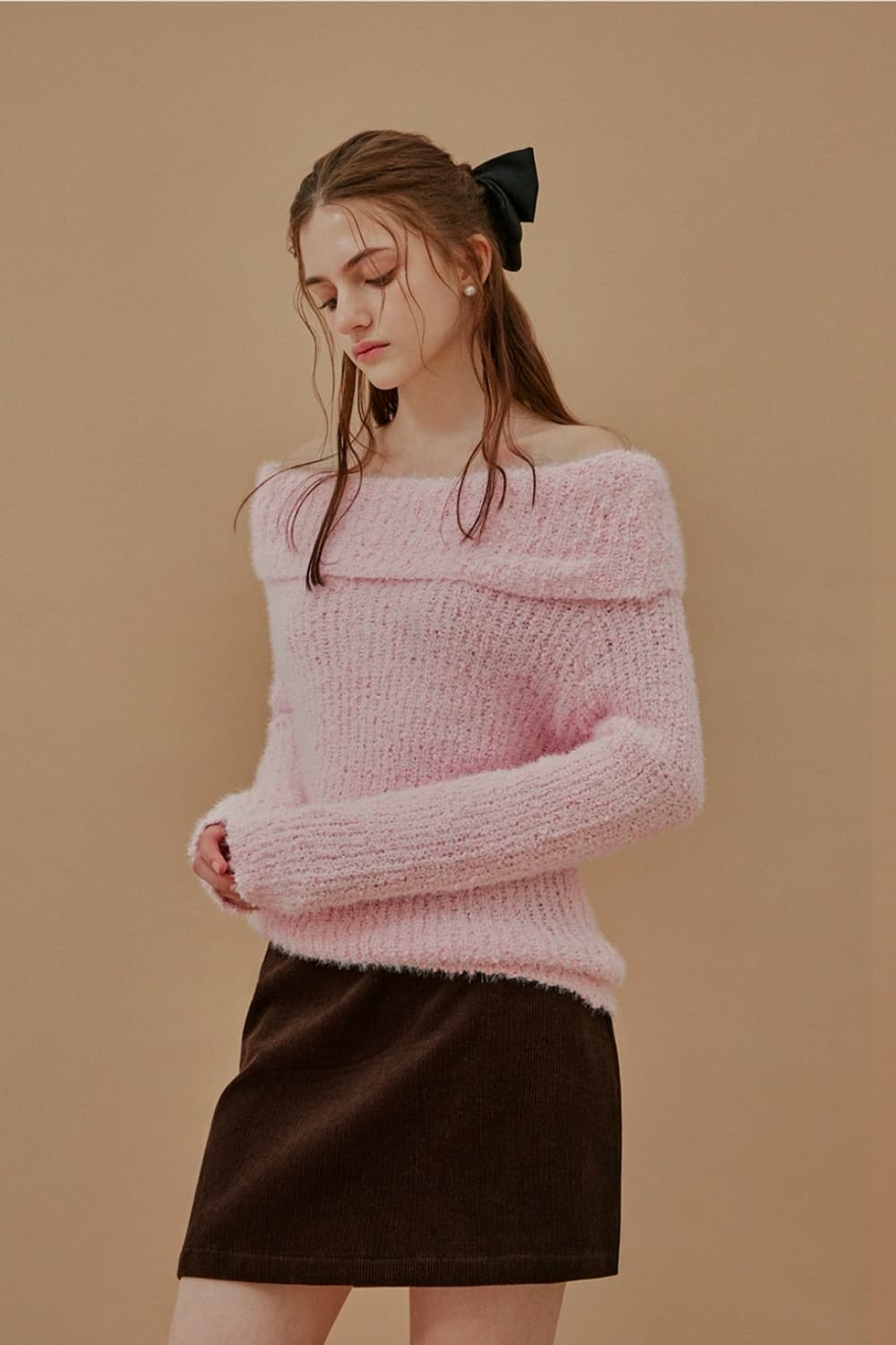 트위 탐페레 소프트 오프숄더 퍼 니트(아이보리) 상품이미지4