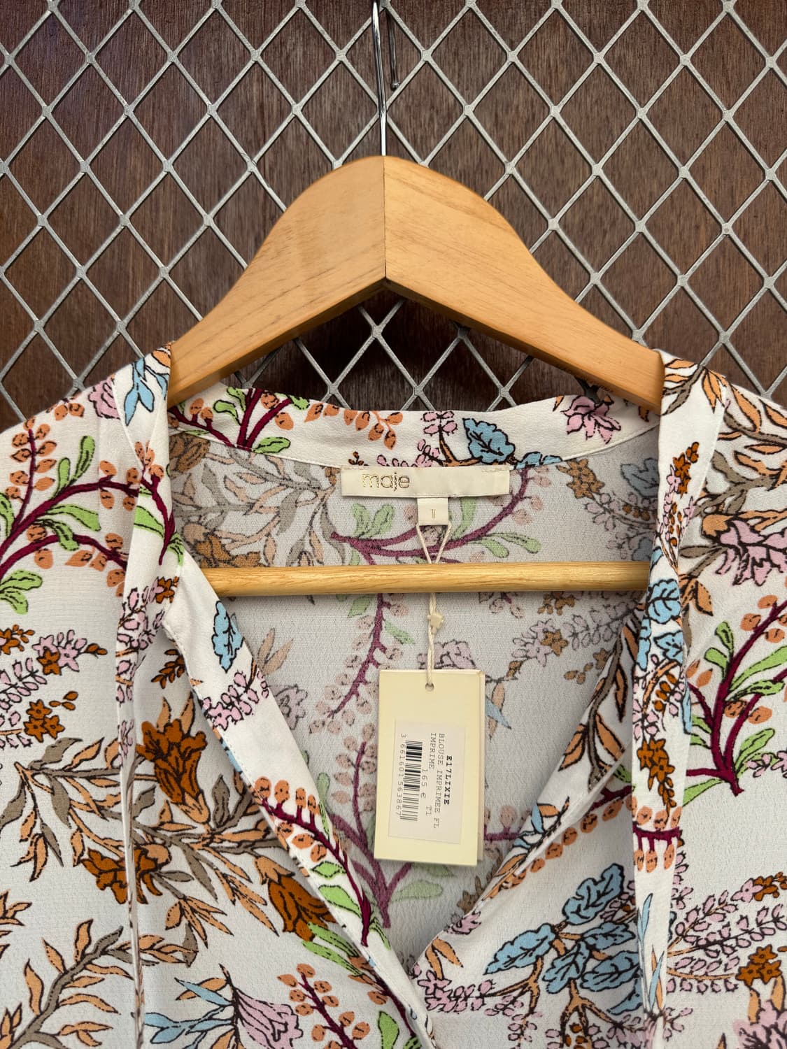 마쥬 maje 플라워 패턴 프린팅 리본 끈 러플 블라우스 셔츠 s 새상품 상품이미지6