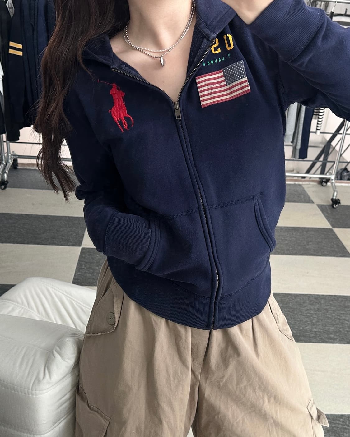 폴로 랄프로렌 네이비 빅포니 USA 성조기 후드집업 상품이미지2