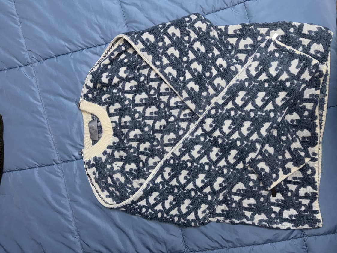 [M] 디올 화이트 울 코튼 오블리크 올오버 슬리브 지퍼 스웨터 상품이미지3