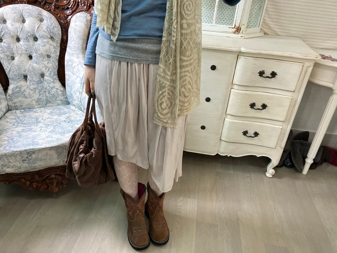 빈티지 아이보리 새틴 스커트 상품이미지3