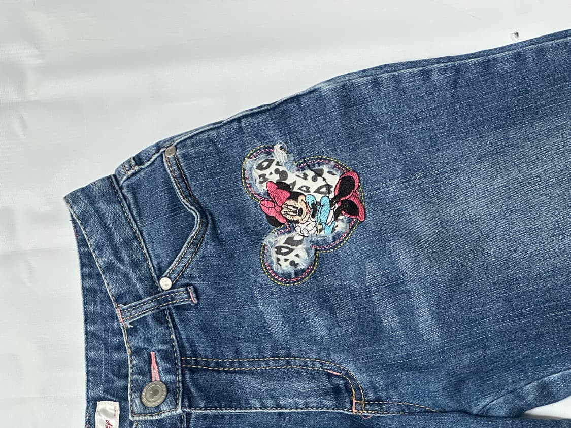 ⭐️재팬 디즈니 미니마우스 7부 데님 팬츠⭐️데코라 워싱 빈티지 패치  상품이미지7