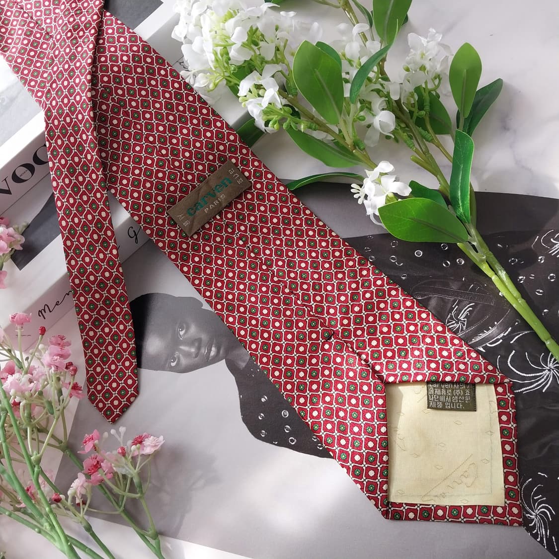 까르뱅 실크 레드 패턴 넥타이 9.6cm A+등급 K1978
 상품이미지6