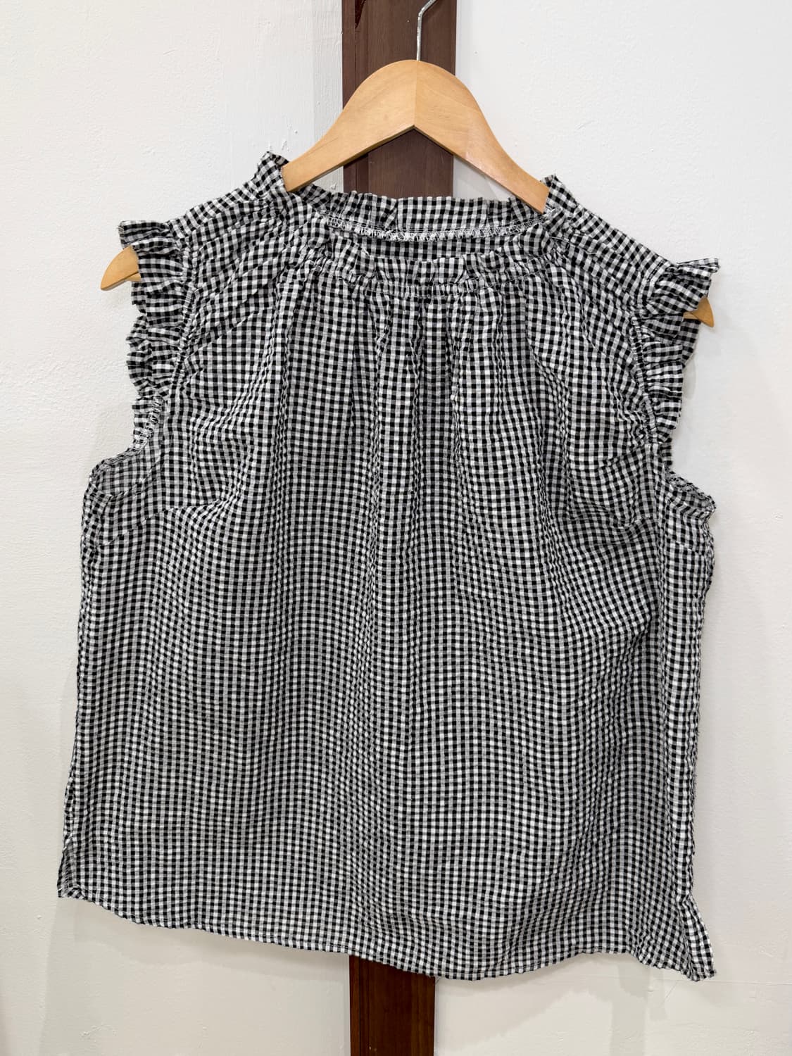 Check patterns frill blouse 상품이미지4