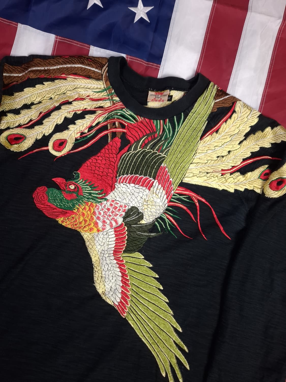 오리지날 일본판 스크립트 봉황 자수 롱 슬리브 티셔츠 상품이미지2