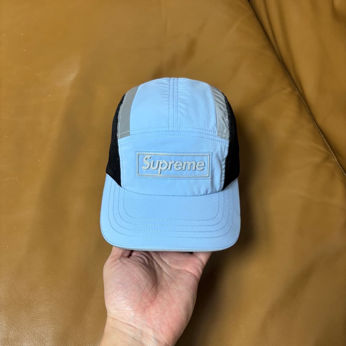 슈프림 캠프캡 모자 박스로고 사이드 메쉬 라이트 블루 상품이미지2