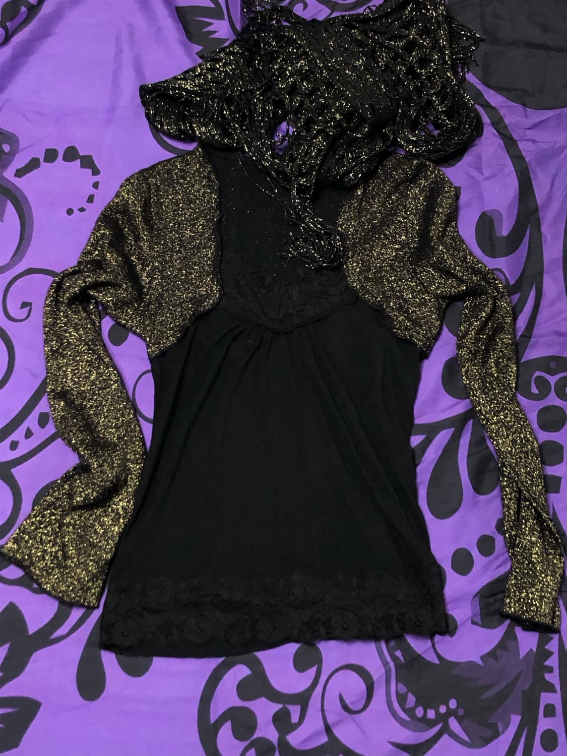 New 실물대존예 그런지 페어리 펑크룩 레이어드룩 블랙 골드디테일 상품이미지3