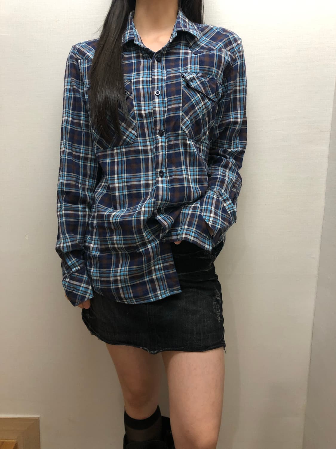 빈티지 블루 체크 셔츠 상품이미지4