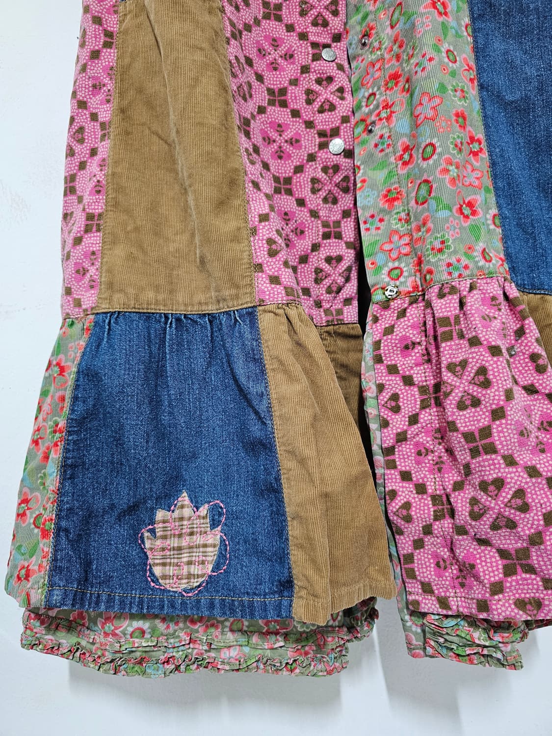 오일릴리 데님  코듀로이 패치워크  풀버튼  롱 원피스  55반-66 상품이미지4