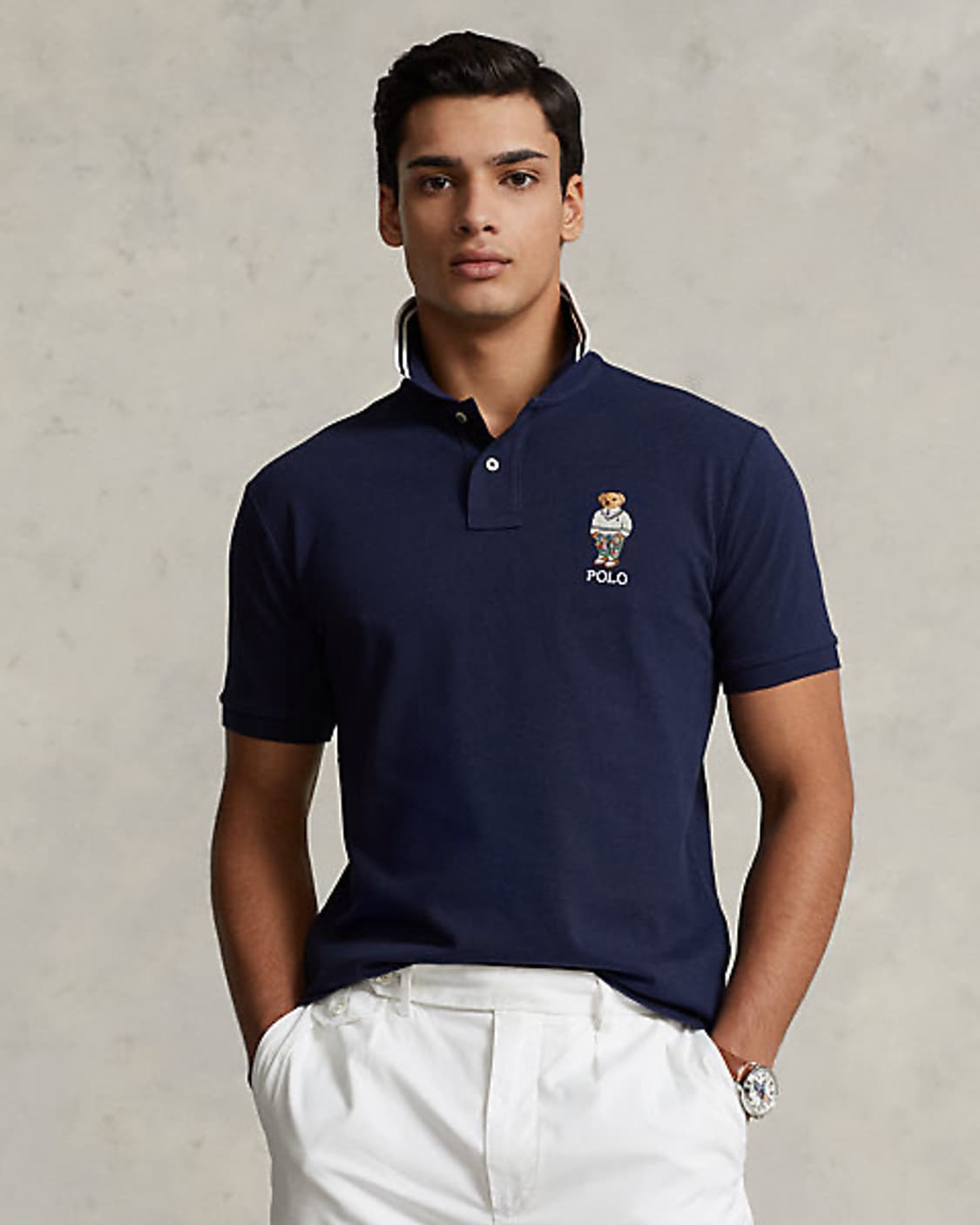 폴로 베어 커스텀 슬림 메시 폴로 셔츠 네이비 상품이미지1