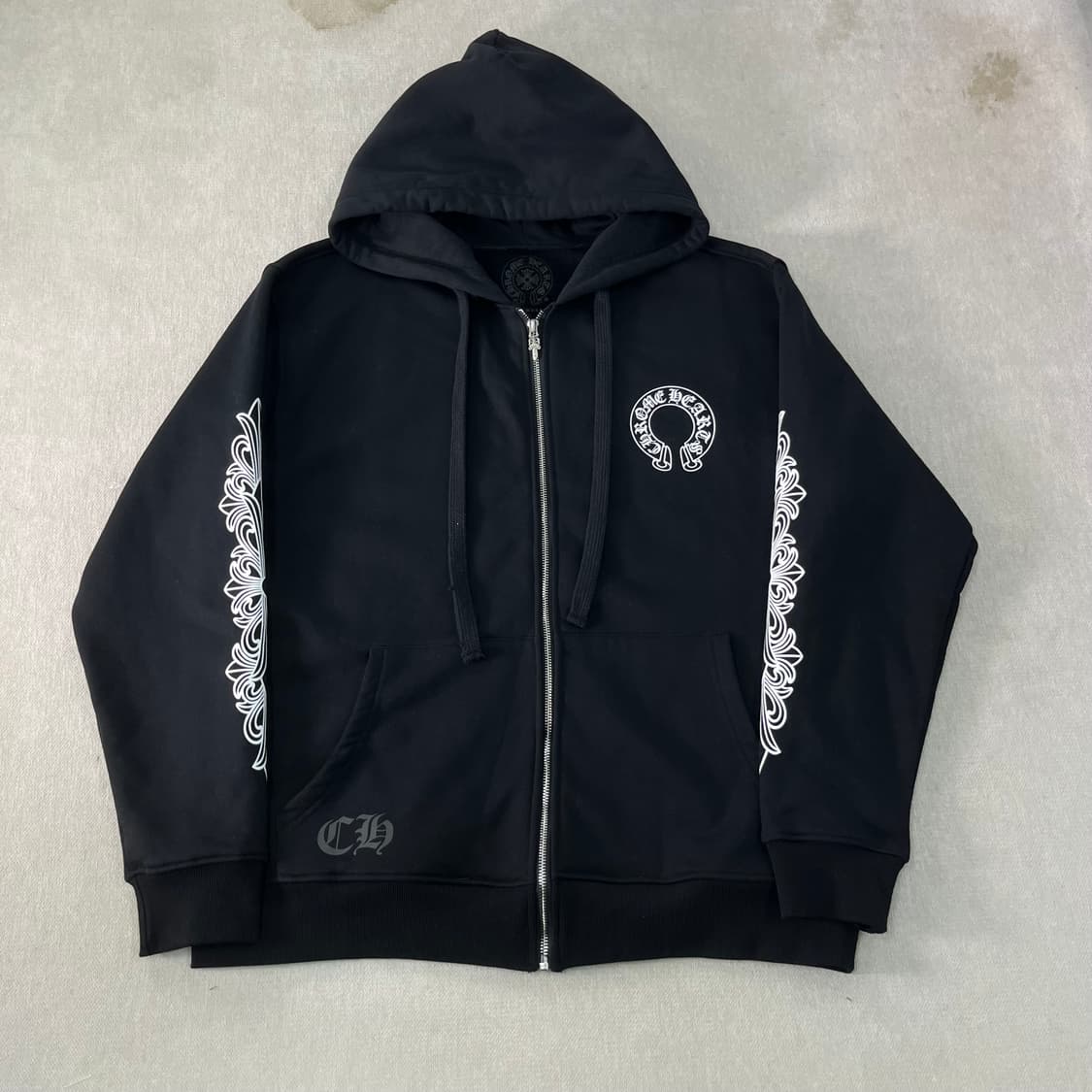 105 크롬하츠 홀스슈 플로랄 플리스 블랙 후드집업 상품이미지2