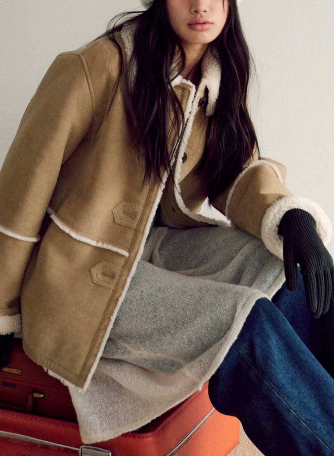 [새상품/택O] 구호플러스 시어링 스웨이드 미디 무스탕자켓 베이지 상품이미지2