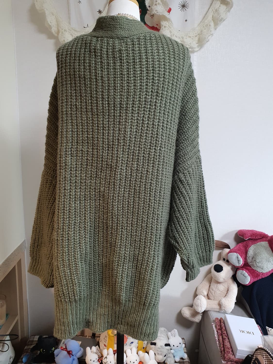 [모리걸] 루즈핏 오버핏 브이넥 니트 가디건 카키 상품이미지4