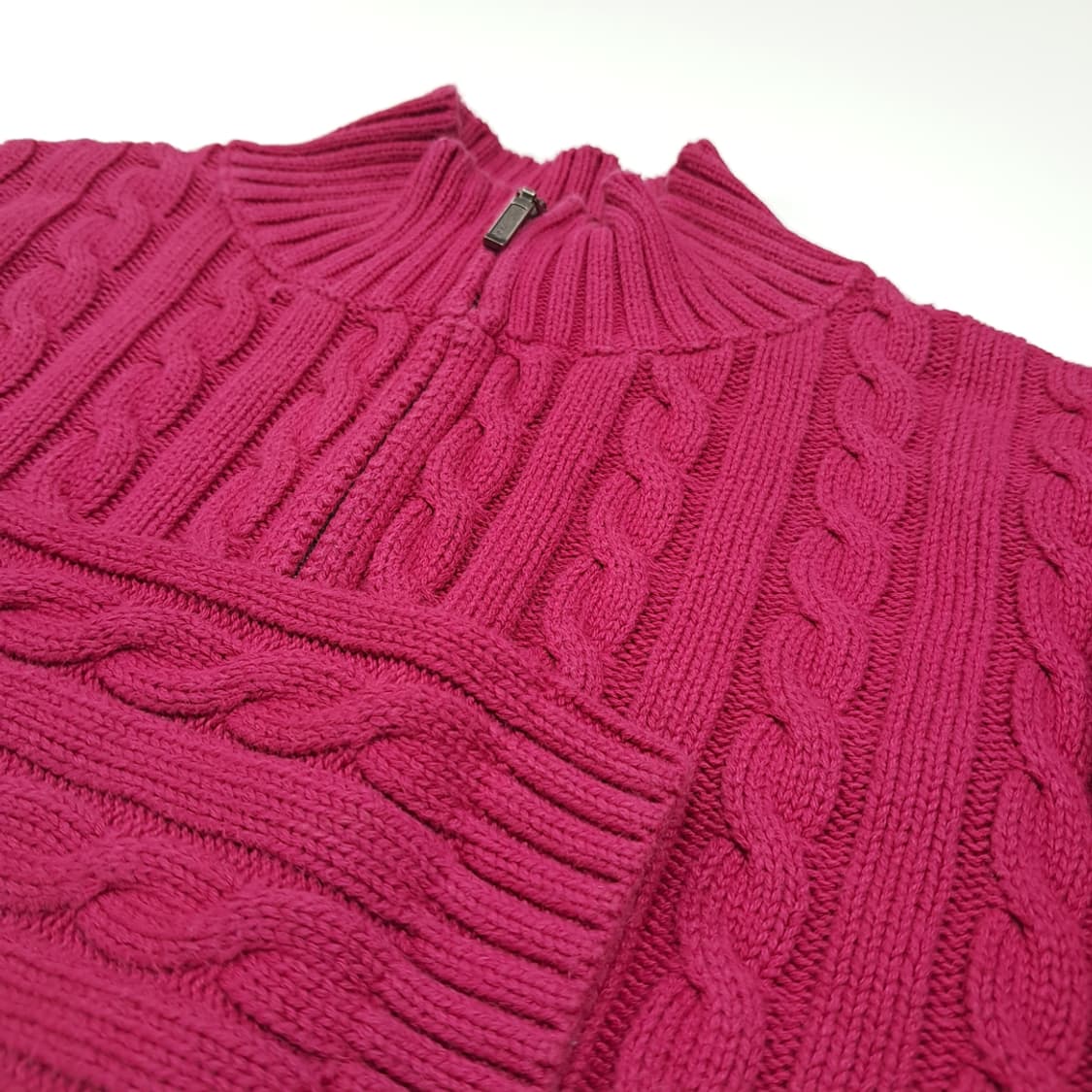 CL379 M 엘엘빈 90s 케이블 집업 마젠타핑크 니트 스웨터 상품이미지3