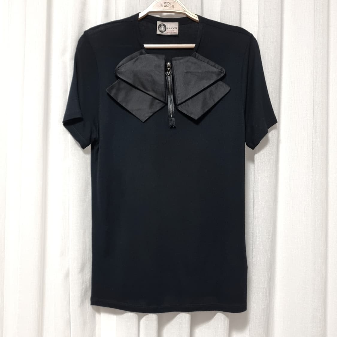 랑방 파리 리본지퍼디테일 숏슬리브 코튼티 반팔티셔츠 (55-66) 상태굿 상품이미지1