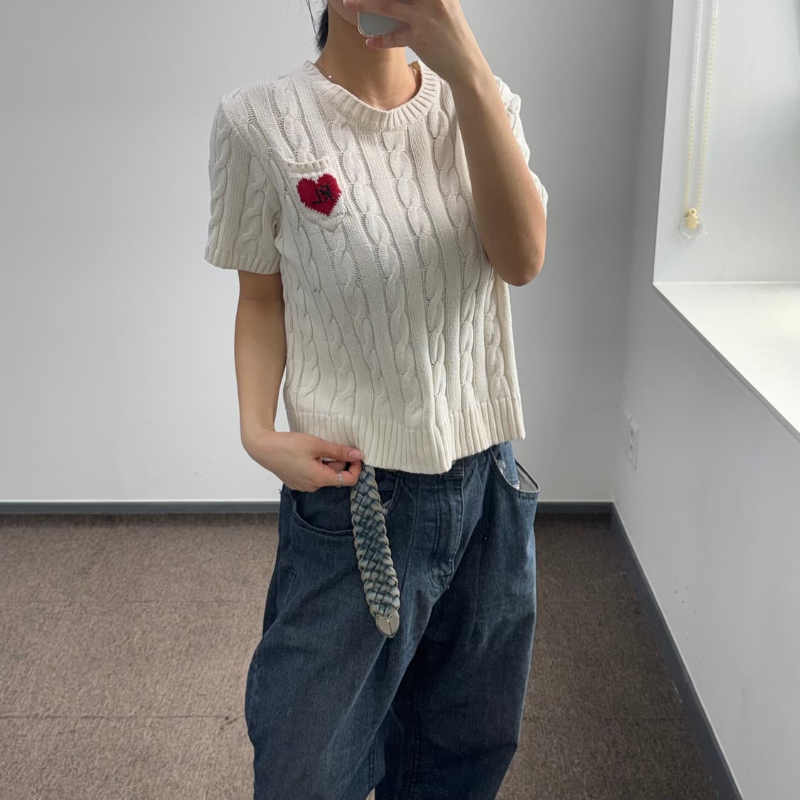 Polo 폴로 레드 하트 로고 아이보리 케이블 반팔 니트 상품이미지2