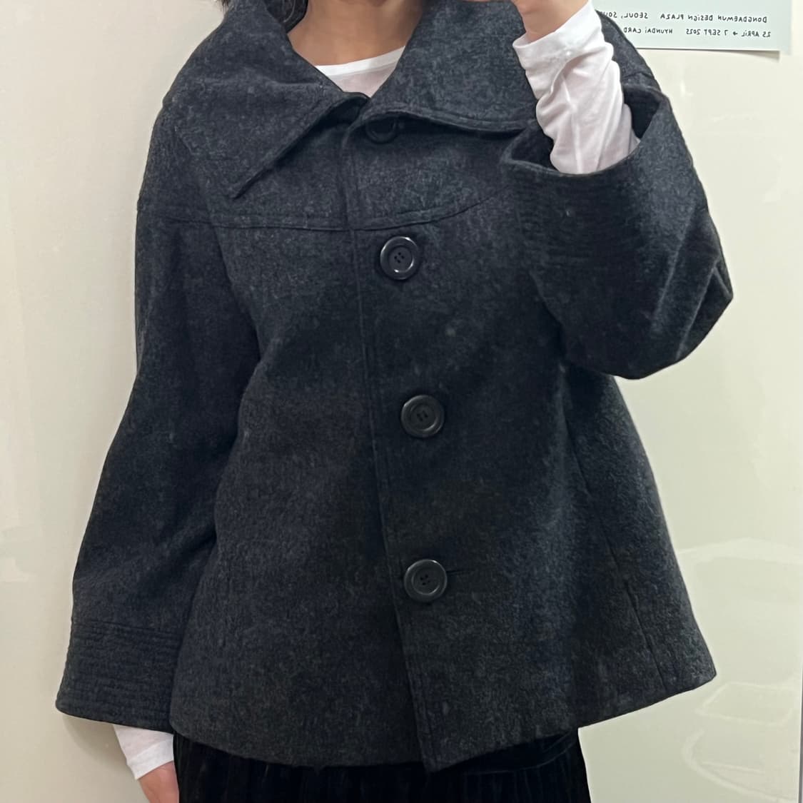 모리걸 갸루 데일리 빈티지 차콜 케이프숏 울코트 상품이미지7