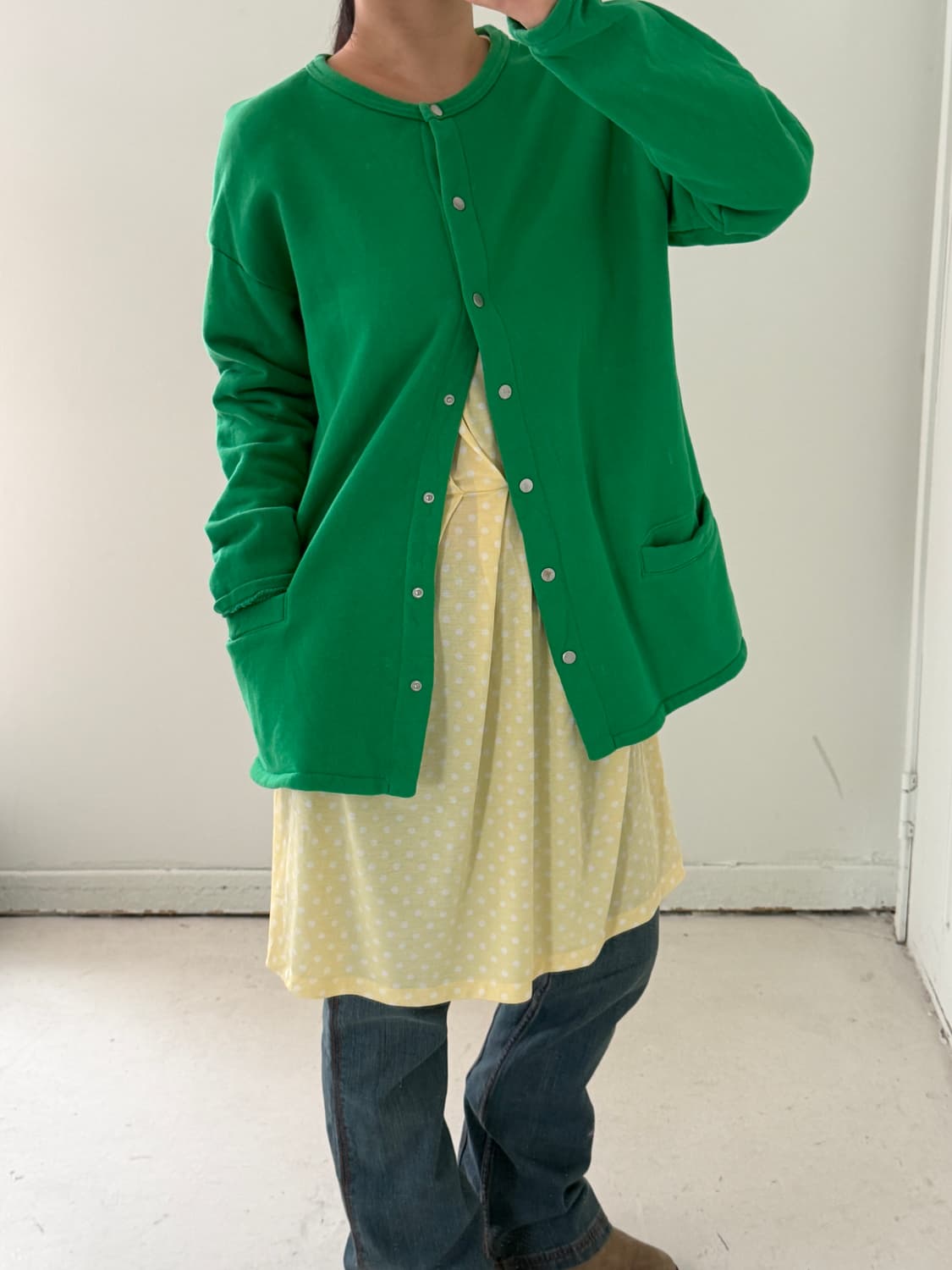 일본빈티지 그린 스웻가디건 상품이미지2