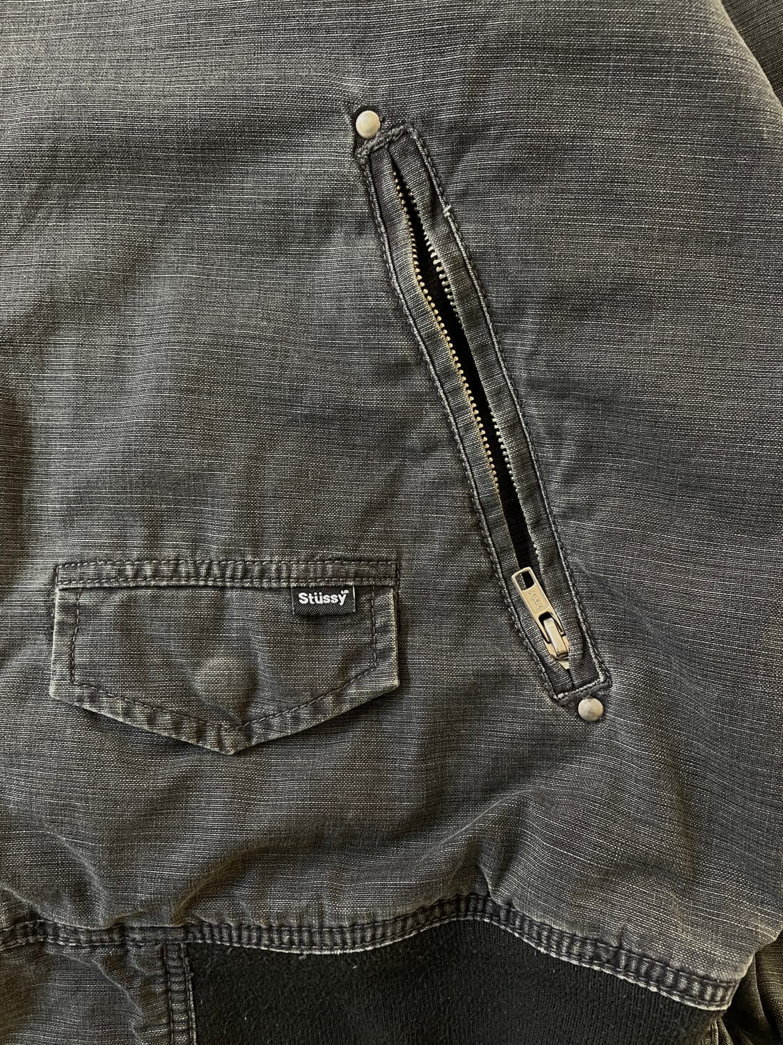 00s Stussy Canvas Faded Black Hood zip 상품이미지3