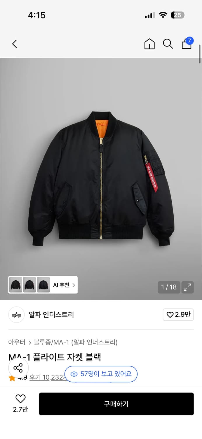 알파인더스트리 ma 1 자켓 상품이미지1