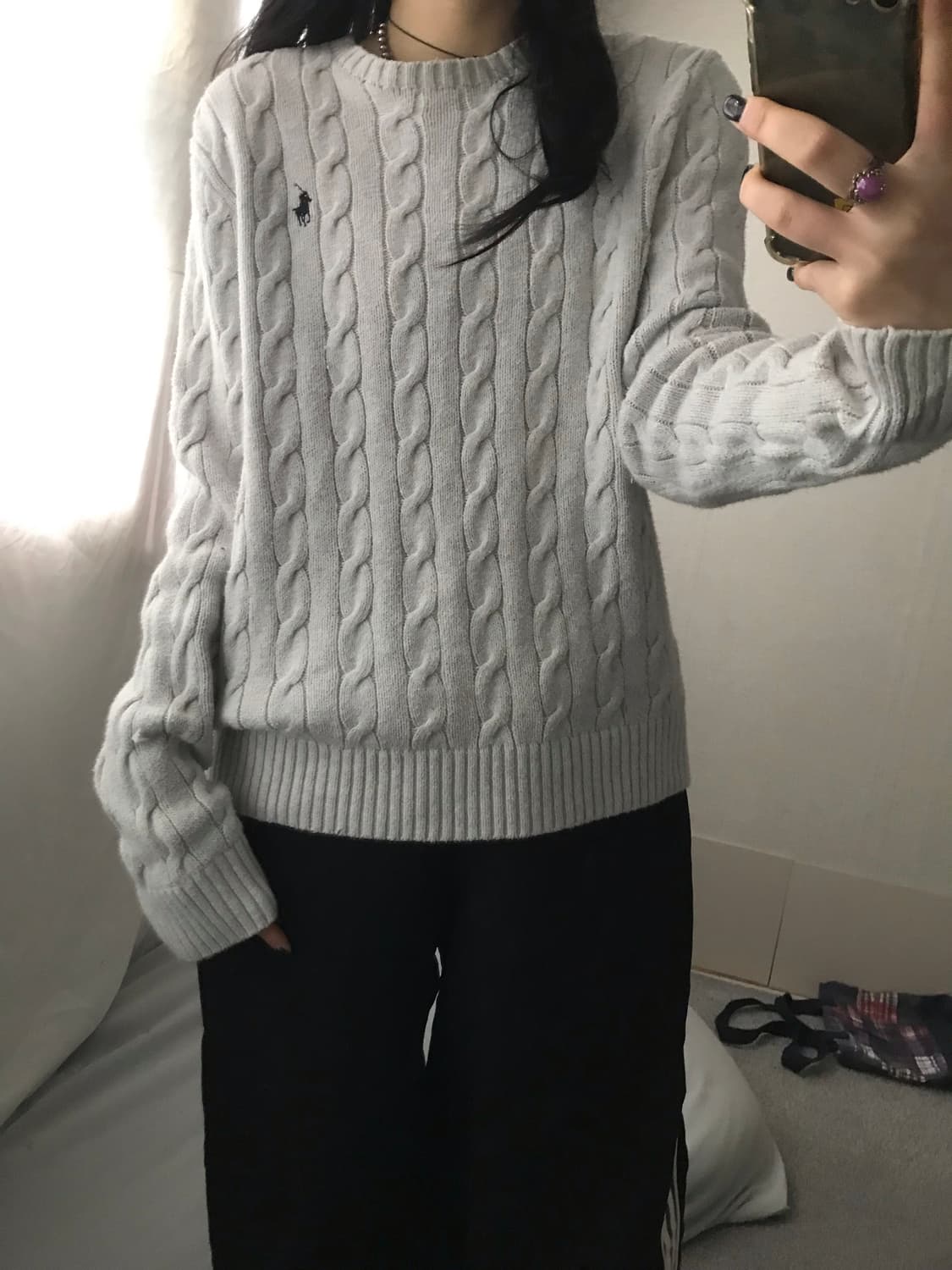 폴로 연그레이 케이블 니트 상품이미지6