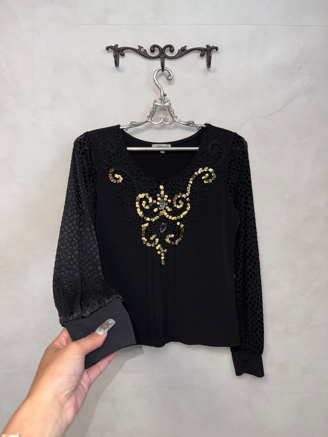 Black oriental mesh dot point sleeve bl 상품이미지2